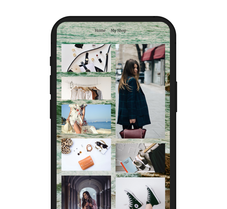 UI mock up of In-Bio app showing shoppable fashion grid.